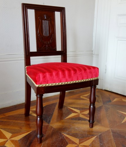 Série de quatre chaises d'audience d'époque Empire estampille de EF Quenne - GSLR Antiques