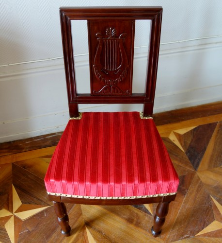 19th century - Series of four Empire period court chairs stamped by Puenne