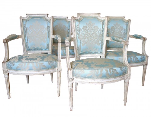 Set Of 4 Louis XVI Lacquered Cabriolet Armchairs Stamped Claude Lerat 