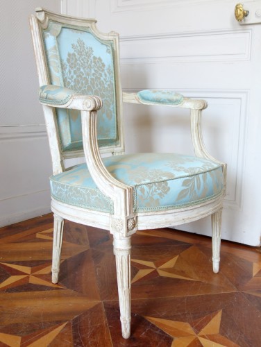 Louis XVI - Set Of 4 Louis XVI Lacquered Cabriolet Armchairs Stamped Claude Lerat 