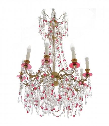 Lustre en cristal rouge et blanc - Baccarat fin 19e siècle