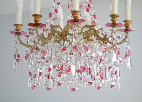 Luminaires Lustre - Lustre en cristal rouge et blanc - Baccarat fin 19e siècle