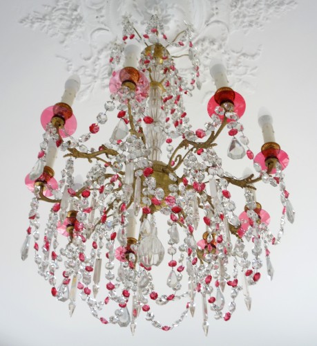 Lustre en cristal rouge et blanc - Baccarat fin 19e siècle - GSLR Antiques