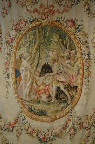 Tapisserie à alentours à médaillon Aubusson XVIIIe sièle - Tapisserie & Tapis Style Louis XVI