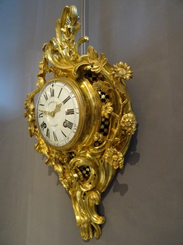 Horlogerie Cartel - Cartel Louis XV en bronze doré signé Herbault à Paris