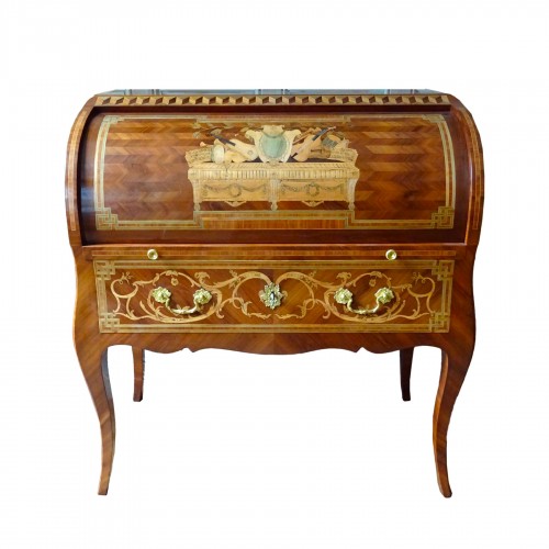 Transition period marquetry cylinder desk