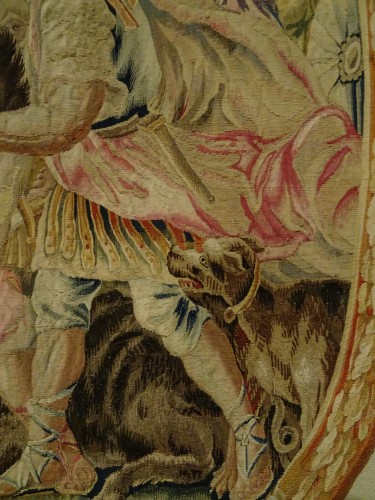 Antiquités - Tapisserie à alentours à médaillon Aubusson XVIIIe siècle