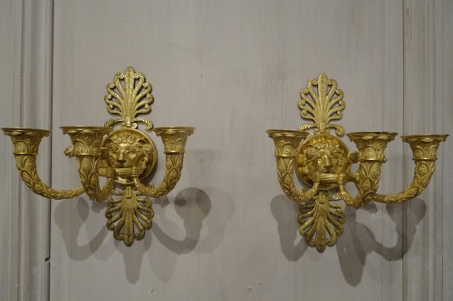 Pair of Empire period gilt bronze wall lights - Lighting Style Empire