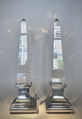 Luminaires Lampe - Sandro Petti pour Maison Jansen - Paire de lampes obélisques vers 1970