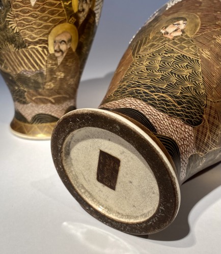 Asian Works of Art  - Pair of Japanese Satsuma Vases signed Hododa