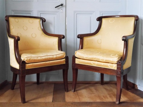 19th century - Pair of bergères stamped Louis