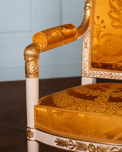 Mobilier de salon Empire  en hêtre teinté et doré estampillé P. Marcion - Sièges Style Empire