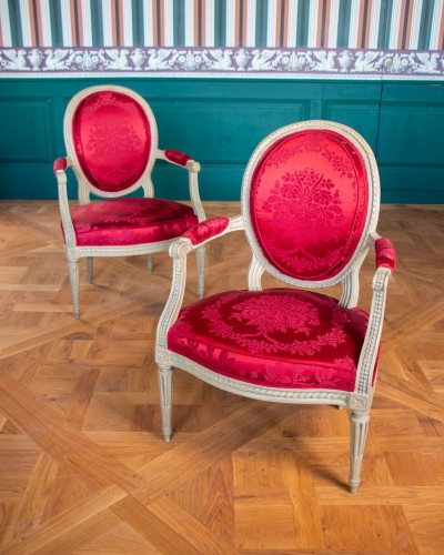 Pair of Louis XVI lacquered beech armchairs stamped I B Sene - Seating Style Louis XVI