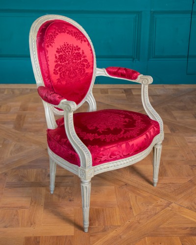 18th century - Pair of Louis XVI lacquered beech armchairs stamped I B Sene