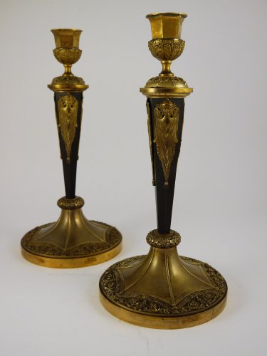 Pair of candlesticks &quot;à têtes de génies&quot; by Claude Galle - Lighting Style Empire