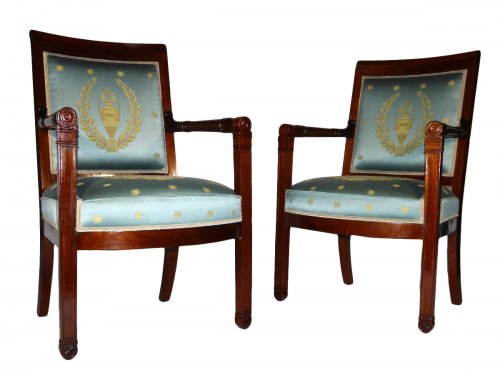 Pair of armchairs of the Empire period by Boulard