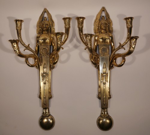 Pair of bronze scones by Claude Galle - Empire