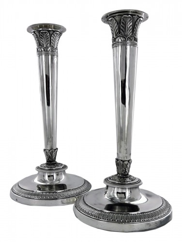 Pair of Empire silver candlesticks