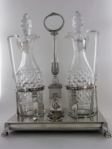 An Empire vinegar and oil cruets&#039; support by Pierre Bouguignon - Antique Silver Style Empire