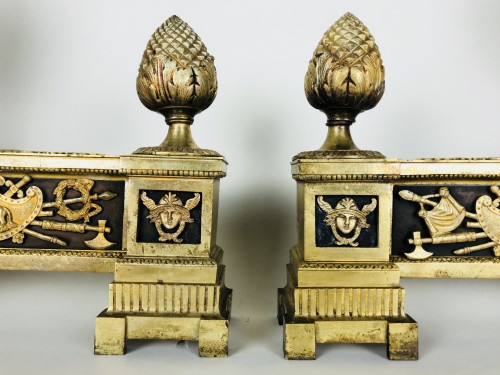 Importante paire de chenets en bronze doré et patiné - Objet de décoration Style Directoire