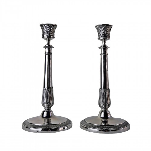 Pair of Empire candlesticks in silver, beginning of the 19th century