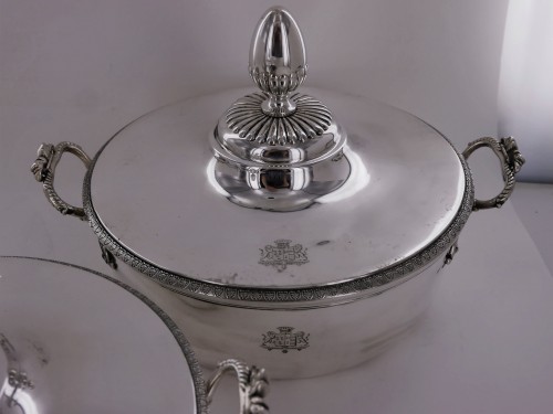 Pair of silver vegetable dishes, Charles X, 19th century - Antique Silver Style Empire