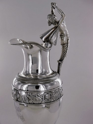 silverware & tableware  - An ewer and its basin in silver, Empire style, 19th century