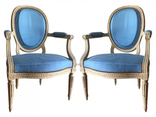 Pair Of Large Louis XVI Cabriolet Armchairs Stamped By I B Séné, 18th Centu