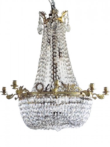 Crystal and gilt bronze basket chandelier, circa 1840