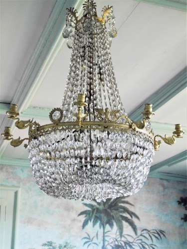 Lighting  - Crystal and gilt bronze basket chandelier, circa 1840