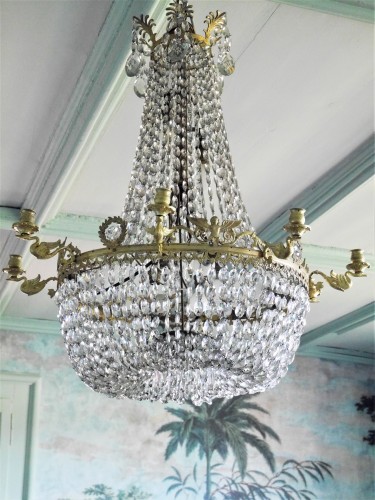 Luminaires Lustre - Lustre corbeille en cristal et bronze doré, vers 1840