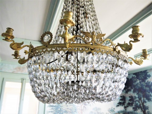 Crystal and gilt bronze basket chandelier, circa 1840 - 