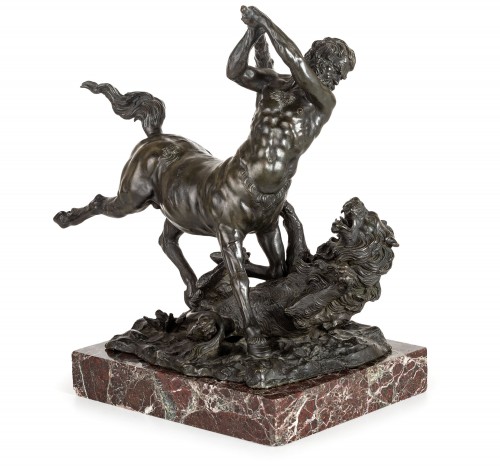 Sculpture Sculpture en Bronze - Combat entre un centaure et un lion, 19e siècle