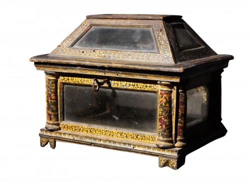 Venetian Casket In Lacquered And Gilt Wood And Rock Crystal, Venice, 18th C