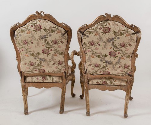 Six fauteuils vénitiens en bois sculpté et doré, XVIIIe siècle - Brun Fine Art