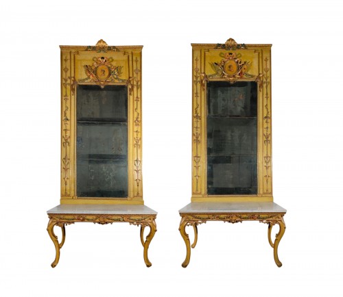 Paire de consoles et miroirs laqués vénitiens, XVIIIe siècle