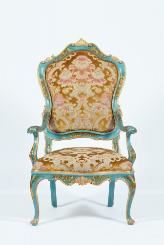XVIIIe siècle - Ensemble de quatre fauteuils vénitiens laqués du XVIIIe siècle