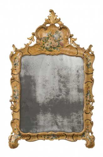 Miroir vénitien en bois laqué à motifs floraux
