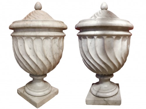 Pair of Carrara marble vases