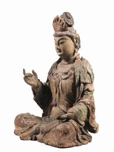 Grande sculpture de Bouddha, Chine Dynastie Ming XVe - XVIe siècle - Brun Fine Art