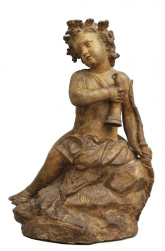 Putto sculpture with musical instrument