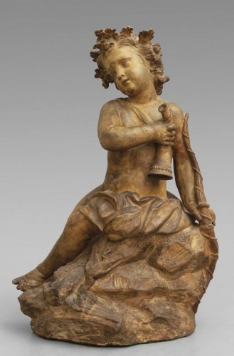 XVIIIe siècle - Sculpture Putto avec instrument de musique