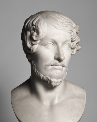 Buste d'homme barbu en marbre blanc, circa 1820-1840 - Sculpture Style 