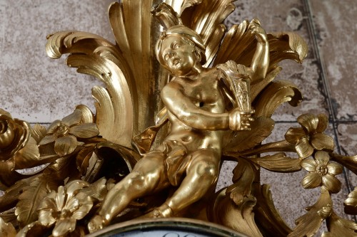 Horlogerie Cartel - Cartel d’époque Louis XV en bronze doré attribué à Jacques Caffiéri (1678-1755) 