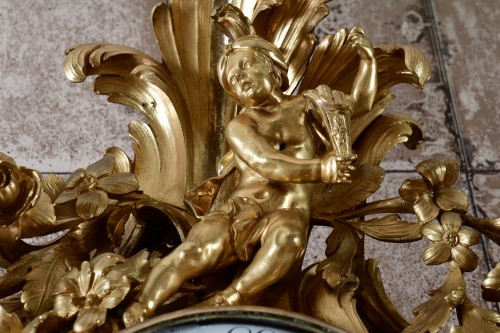 Horology  - Louis XV Cartel In Gilt Bronze attributed to Jacques Caffiéri (1678-1755) 