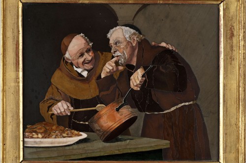 Two monks in the kitchen, pietre dure and marble marquetry - Decorative Objects Style Napoléon III