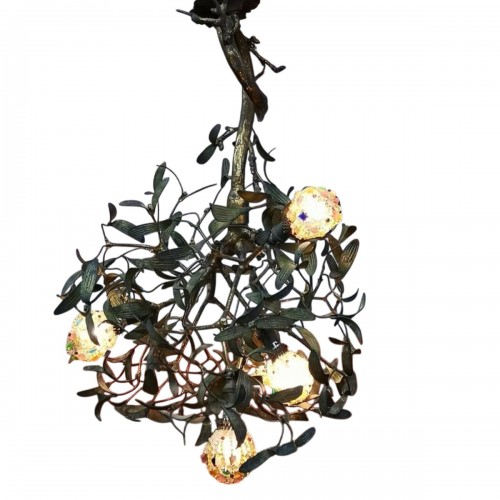 Grand lustre "Boule de gui" vers 1900