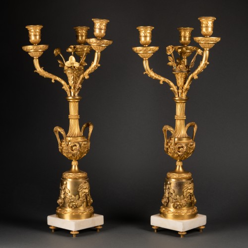 Paire de grands candélabres en bronze doré époque Restauration - Restauration - Charles X