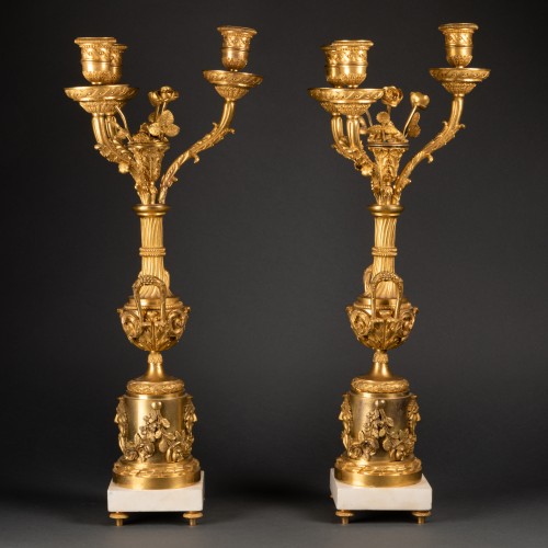 Restauration - Charles X - Paire de grands candélabres en bronze doré époque Restauration