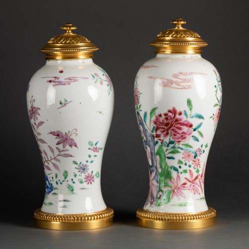 Objet de décoration Cassolettes, coupe et vase - Paire de vases famille rose Chine époque XVIIIe siècle